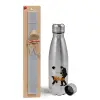 Easter Set, metallic Inox water bottle (750ml) & aromatic flat Easter candle (30cm) (GRAY)