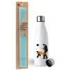 Easter Set, metallic stainless steel water bottle (750ml) & aromatic flat Easter candle (30cm) (TURQUOISE)