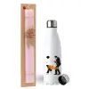 Easter Set, metallic stainless steel water bottle (750ml) & scented flat Easter candle (30cm) (PINK)