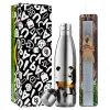 Easter Set, metallic stainless thermos flask (500ml) & scented flat Easter candle (30cm) (GRAY)