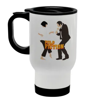 Pulp Fiction dancing, Κούπα ταξιδιού ανοξείδωτη με καπάκι, διπλού τοιχώματος (θερμό) λευκή 450ml