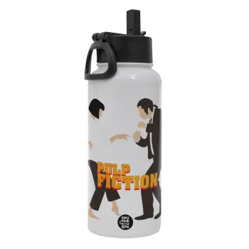 Pulp Fiction dancing, Metal mug thermo White with Straw and Spout Lid (Stainless steel), double wall, 950ml