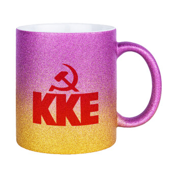 ΚΚΕ, Κούπα Χρυσή/Ροζ Glitter, κεραμική, 330ml