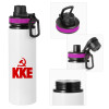Metallic water bottle with safety lid, 850ml aluminum