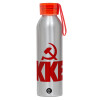 Aluminum Sports Bottle 650ml – Silver with Red Cap and Silicone Strap