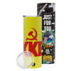 Neon Yellow Travel Tumbler θερμό, μεταλλικό καλαμάκι(Ανωξείδωτο 304 Food grade, BPA free, 600ml)