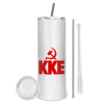 ΚΚΕ, Tumbler stainless steel 600ml, with metal straw & cleaning brush