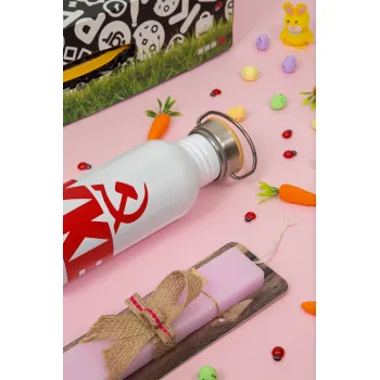 ΚΚΕ, Πασχαλινή Λαμπάδα με παγούρι μεταλλικό (620ml, stainless steel) & κερί αρωματικό πλακέ (30cm) (ΡΟΖ)