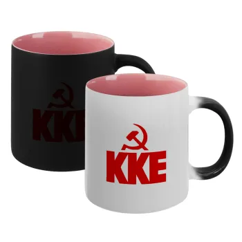 ΚΚΕ, Κούπα Μαγική εσωτερικό ΡΟΖ, κεραμική 330ml που αλλάζει χρώμα με το ζεστό ρόφημα