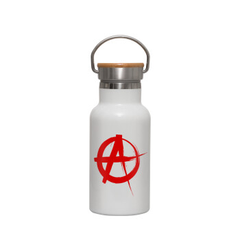 Anarchy, Metallic thermos (Stainless steel) White with wooden lid (bamboo), double-walled, 350ml