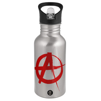 Anarchy, Water bottle Silver with straw, stainless steel 500ml