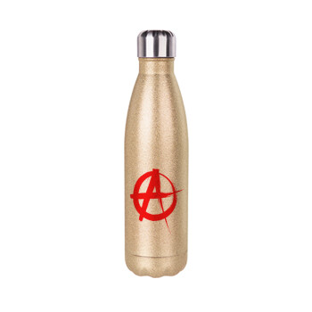 Anarchy, Glitter gold stainless steel thermos bottle, double-walled, 500ml