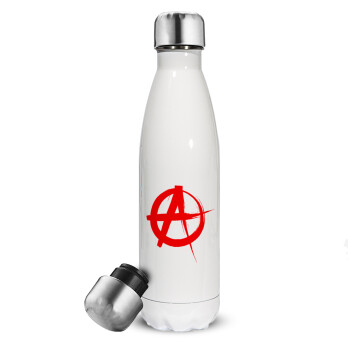 Anarchy, Μεταλλικό παγούρι θερμός Λευκό (Stainless steel), διπλού τοιχώματος, 500ml