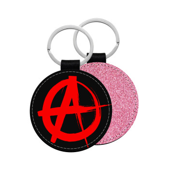 Anarchy, Μπρελόκ Δερματίνη, στρογγυλό ΡΟΖ (5cm)