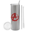 Tumbler stainless steel Silver 600ml, with metal straw & cleaning brush