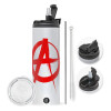 Travel Tumbler 2 Lids, with metal straw & cleaning brush (Stainless steel 304 Food grade, BPA free, 600ml)