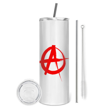 Anarchy, Eco friendly ποτήρι θερμό (tumbler) από ανοξείδωτο ατσάλι 600ml, με μεταλλικό καλαμάκι & βούρτσα καθαρισμού