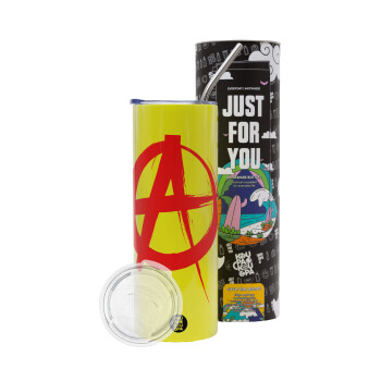 Anarchy, Neon Yellow Travel Tumbler, with metal straw (Stainless steel 304 Food grade, BPA free, 600ml)
