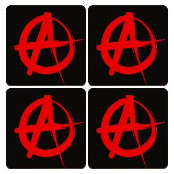 Anarchy, ΣΕΤ x4 Σουβέρ ξύλινα τετράγωνα plywood (9cm)