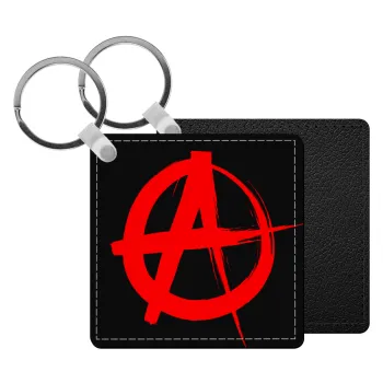 Anarchy, Μπρελόκ Δερματίνη, τετράγωνο ΜΑΥΡΟ (5x5cm)