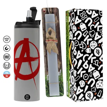 Anarchy, Πασχαλινή Λαμπάδα με Travel Tumbler θερμό (600ml, BPA free) & κερί αρωματικό πλακέ (30cm) (ΓΚΡΙ)