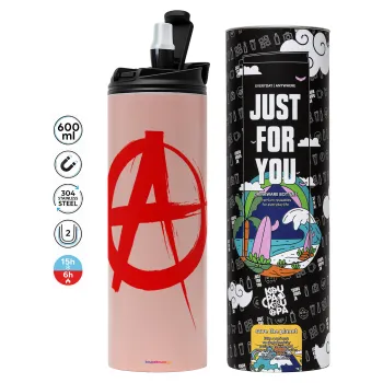 Anarchy, Tumbler ποτήρι θερμό ΡΟΖ από ανοξείδωτο ατσάλι 600ml
