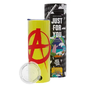 Anarchy, Neon Yellow Travel Tumbler θερμό, μεταλλικό καλαμάκι(Ανωξείδωτο 304 Food grade, BPA free, 600ml)