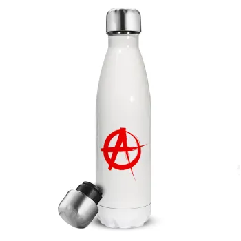 Anarchy, Μεταλλικό παγούρι θερμός Λευκό (Stainless steel), διπλού τοιχώματος, 500ml