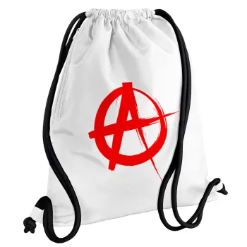 Anarchy, Τσάντα πλάτης πουγκί GYMBAG λευκή, με τσέπη (40x48cm) & χονδρά κορδόνια