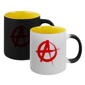Anarchy, Κούπα Μαγική εσωτερικό κίτρινη, κεραμική 330ml που αλλάζει χρώμα με το ζεστό ρόφημα