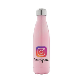 Instagram, Μεταλλικό παγούρι θερμός Ροζ Ιριδίζον (Stainless steel), διπλού τοιχώματος, 500ml