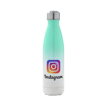 Instagram, Μεταλλικό παγούρι θερμός Πράσινο/Λευκό (Stainless steel), διπλού τοιχώματος, 500ml