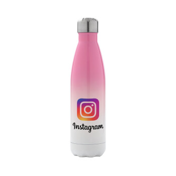 Instagram, Μεταλλικό παγούρι θερμός Ροζ/Λευκό (Stainless steel), διπλού τοιχώματος, 500ml
