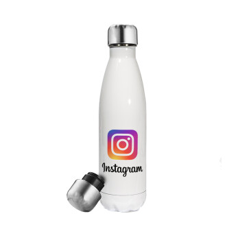 Instagram, Μεταλλικό παγούρι θερμός Λευκό (Stainless steel), διπλού τοιχώματος, 500ml