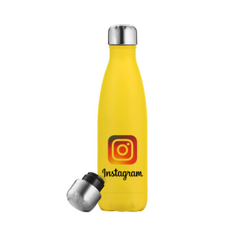 Instagram, Μεταλλικό παγούρι θερμός Κίτρινος (Stainless steel), διπλού τοιχώματος, 500ml
