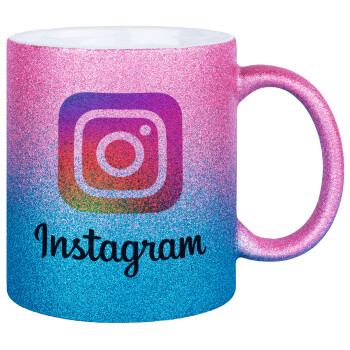 Instagram, Κούπα Χρυσή/Μπλε Glitter, κεραμική, 330ml