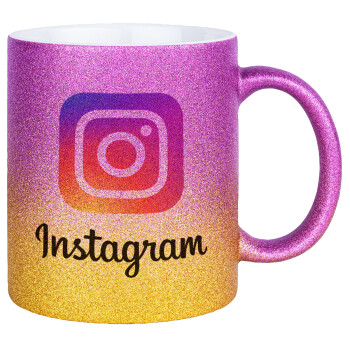 Instagram, Κούπα Χρυσή/Ροζ Glitter, κεραμική, 330ml
