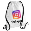 Instagram, Τσάντα πλάτης πουγκί GYMBAG λευκή, με τσέπη (40x48cm) & χονδρά κορδόνια