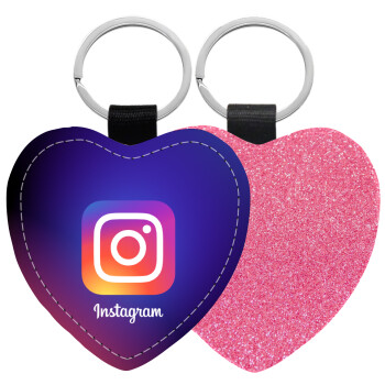 Instagram, Μπρελόκ PU δερμάτινο glitter καρδιά ΡΟΖ