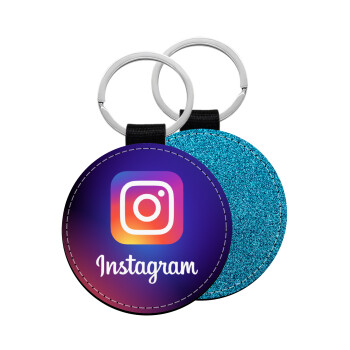 Instagram, Μπρελόκ Δερματίνη, στρογγυλό ΜΠΛΕ (5cm)