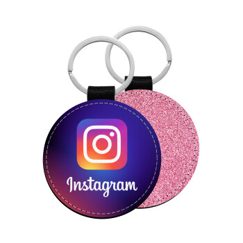 Instagram, Μπρελόκ Δερματίνη, στρογγυλό ΡΟΖ (5cm)