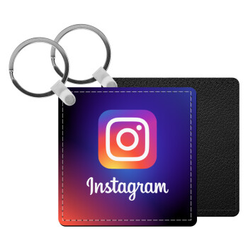 Instagram, Μπρελόκ Δερματίνη, τετράγωνο ΜΑΥΡΟ (5x5cm)