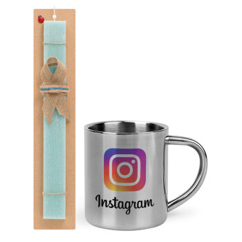 Instagram, Πασχαλινό Σετ, μεταλλική κούπα θερμό (300ml) & πασχαλινή λαμπάδα αρωματική πλακέ (30cm) (ΤΙΡΚΟΥΑΖ)