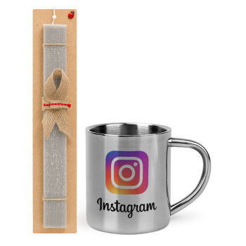 Instagram, Πασχαλινό Σετ, μεταλλική κούπα θερμό (300ml) & πασχαλινή λαμπάδα αρωματική πλακέ (30cm) (ΓΚΡΙ)