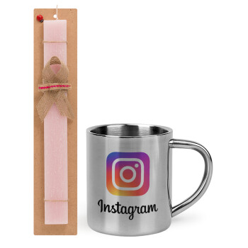 Instagram, Πασχαλινό Σετ, μεταλλική κούπα θερμό (300ml) & πασχαλινή λαμπάδα αρωματική πλακέ (30cm) (ΡΟΖ)