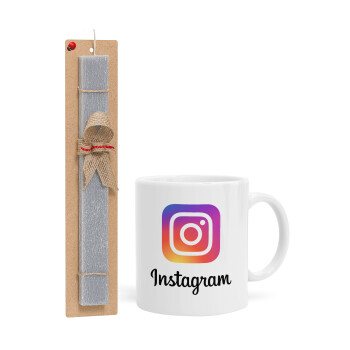 Instagram, Πασχαλινό Σετ, Κούπα κεραμική (330ml) & πασχαλινή λαμπάδα αρωματική πλακέ (30cm) (ΓΚΡΙ)