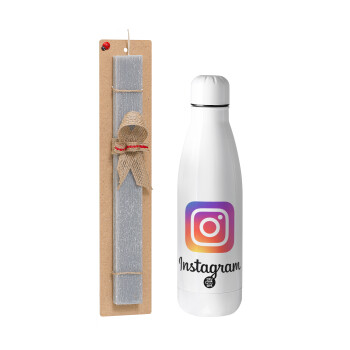 Instagram, Πασχαλινό Σετ, μεταλλικό παγούρι θερμός ανοξείδωτο (500ml) & πασχαλινή λαμπάδα αρωματική πλακέ (30cm) (ΓΚΡΙ)