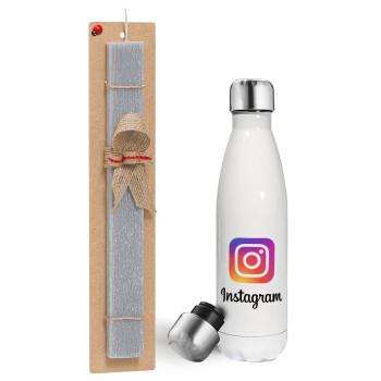 Instagram, Πασχαλινή λαμπάδα, μεταλλικό παγούρι θερμός λευκός (500ml) & λαμπάδα αρωματική πλακέ (30cm) (ΓΚΡΙ)
