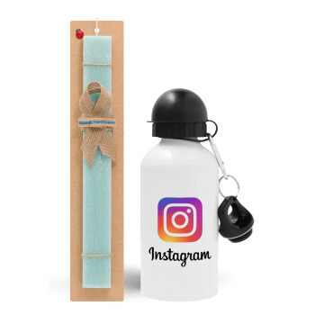 Instagram, Easter Set, metallic aluminum water bottle (500ml) & scented flat candle (30cm) (TURQUOISE)