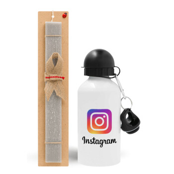 Instagram, Πασχαλινό Σετ, παγούρι μεταλλικό  αλουμινίου (500ml) & πασχαλινή λαμπάδα αρωματική πλακέ (30cm) (ΓΚΡΙ)